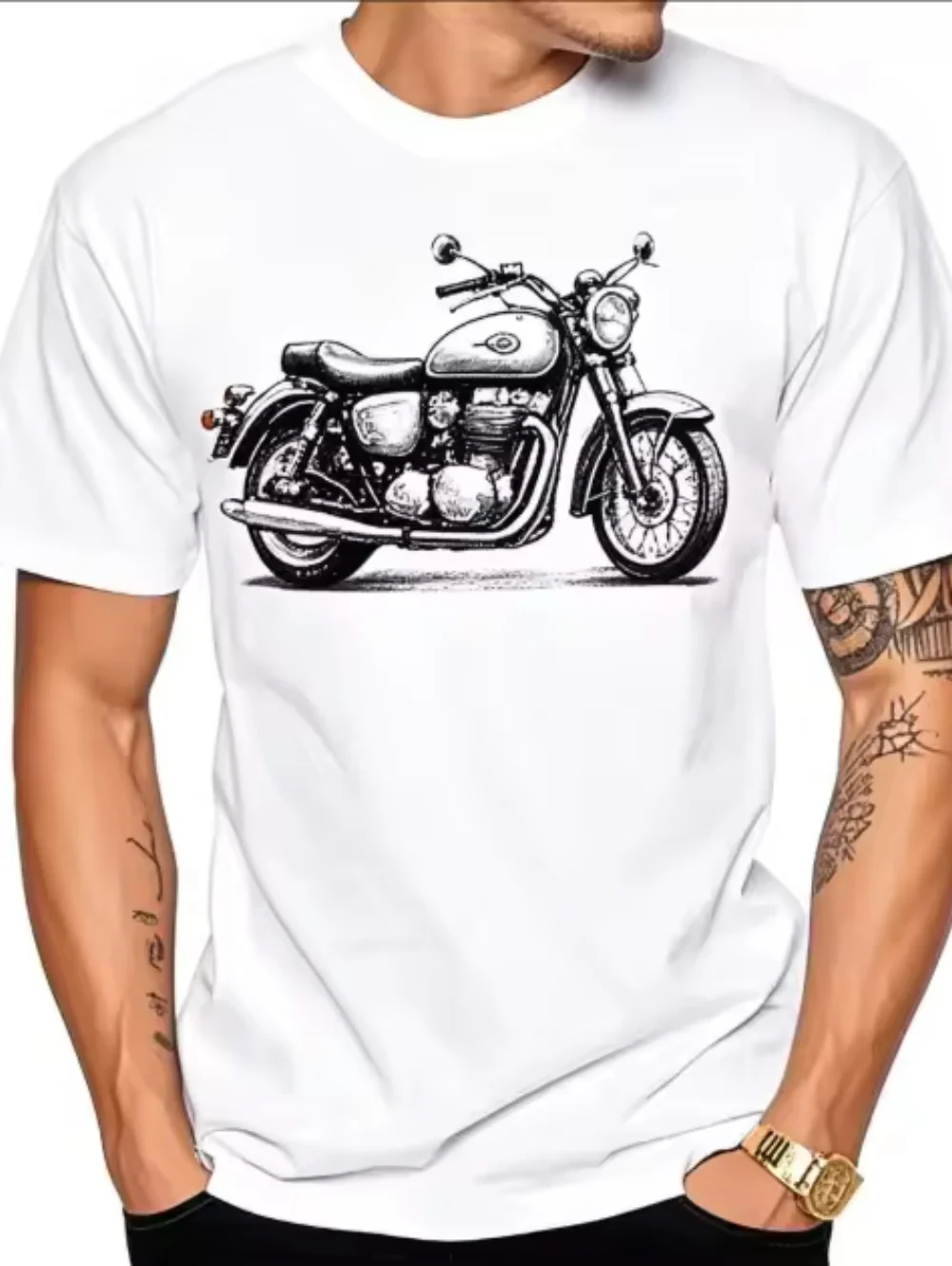 Vintage Herren-T-Shirts mit Motorrad-Print, Grafik-T-Shirts mit Motorfahrzeug-Motiv, Sommermode, lässige Streetwear, Oversize-Herrenbekleidung – Detail 8