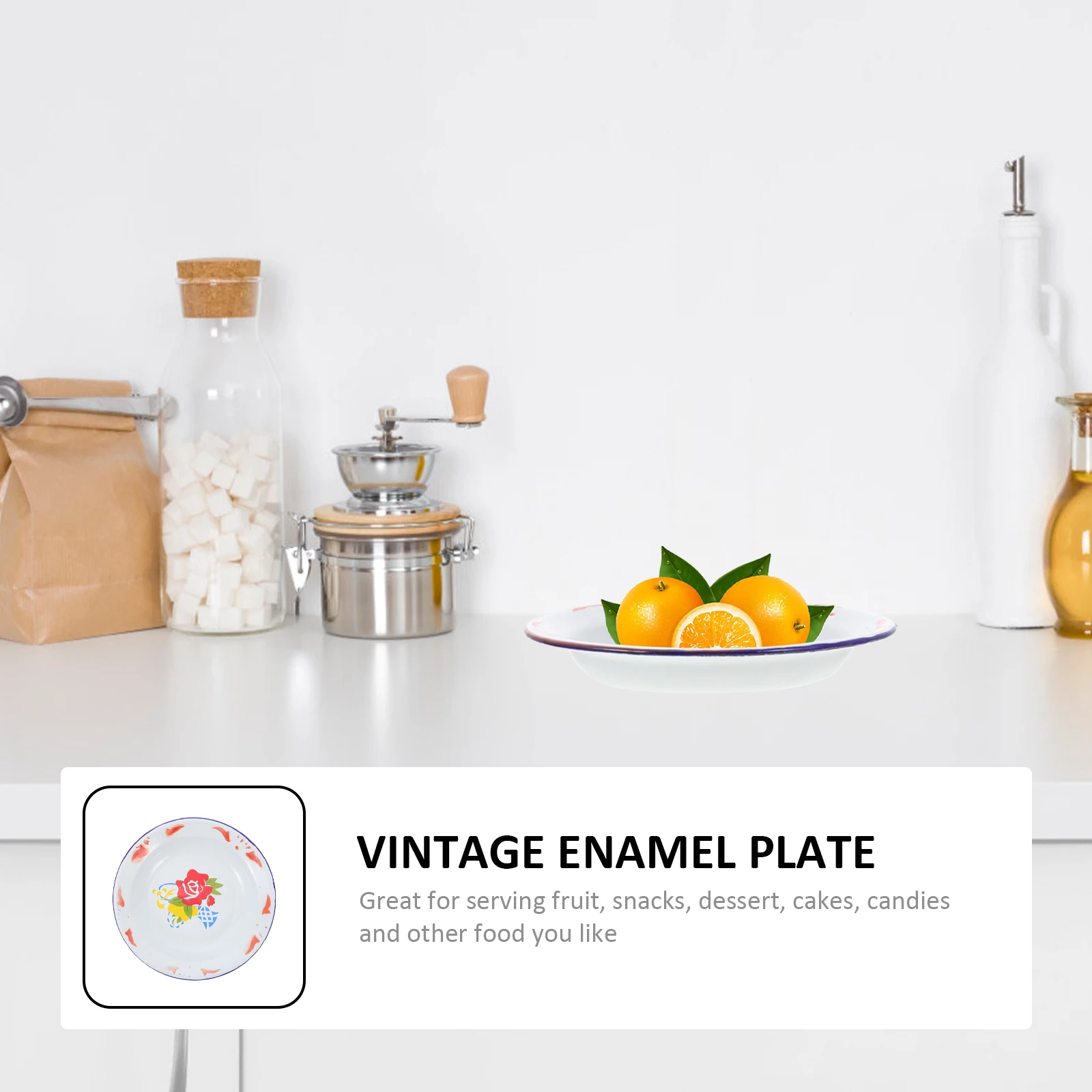 

Vintage Style Enamel Food Serving Plate Thickened Chinese Floral Design Red Color Fine Craftsmanship For Fruit Snack Dessert