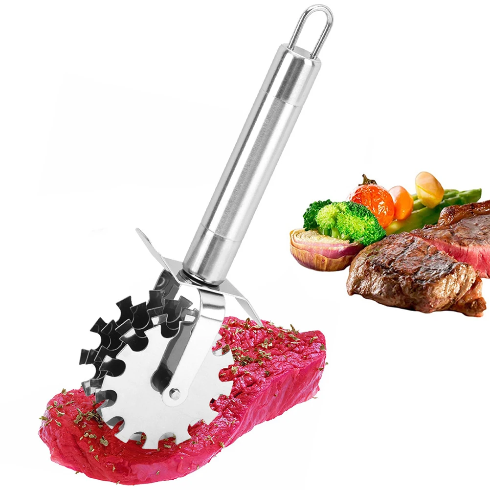 

2pcs Stainless Steel Meat Tenderizer Roller Long Handle Anti-Slip Grip For Steak Pork Chicken Turkey Duck Lamb Beef Kitchen