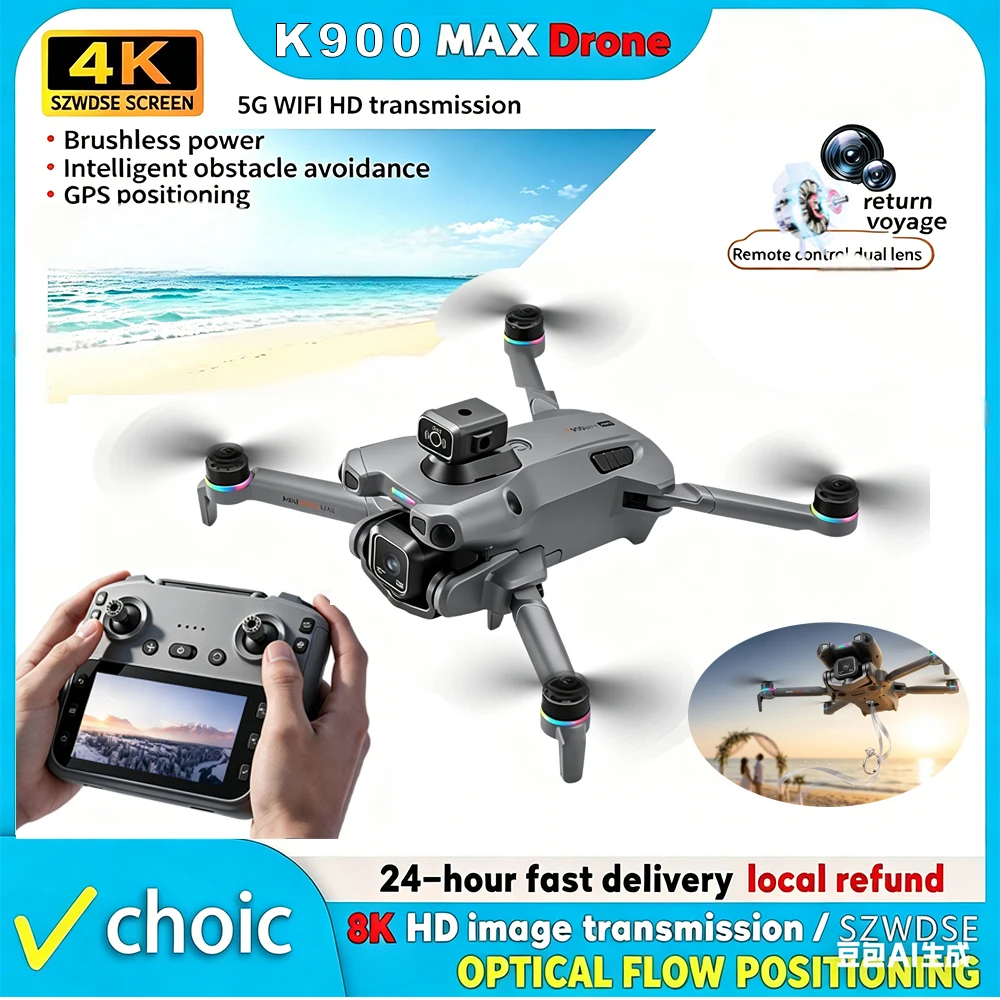 

NEW k900 Max GPS Drone 360° Laser Obstacle Avoidance Panoramic Shooting 5G RC Airdrop Device Drone Optical Flow Positioning Gift