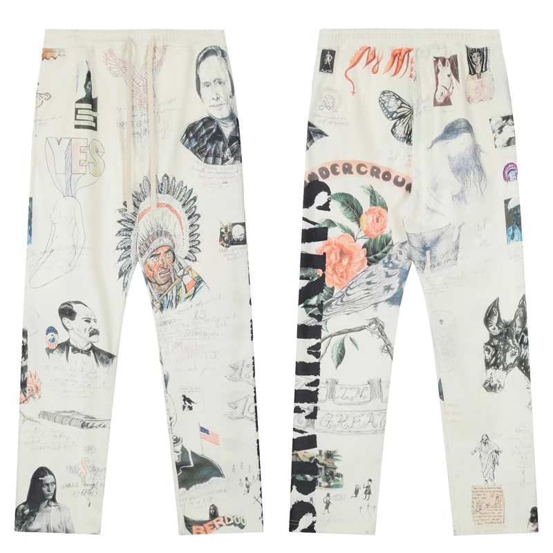 2024 New SAINT Hand-painted Graffiti Print Loose Casual Tracksuit Pants Men Women Straight Leg Wide Foot Sweatpants Streetwear