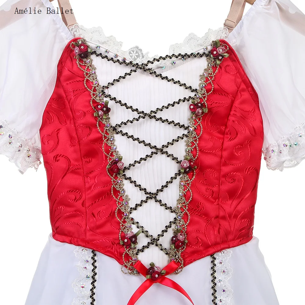 B24124 مخصص قصيرة الأكمام الأحمر المهنية رومانسية طويلة الباليه توتو أداء أزياء الرقص