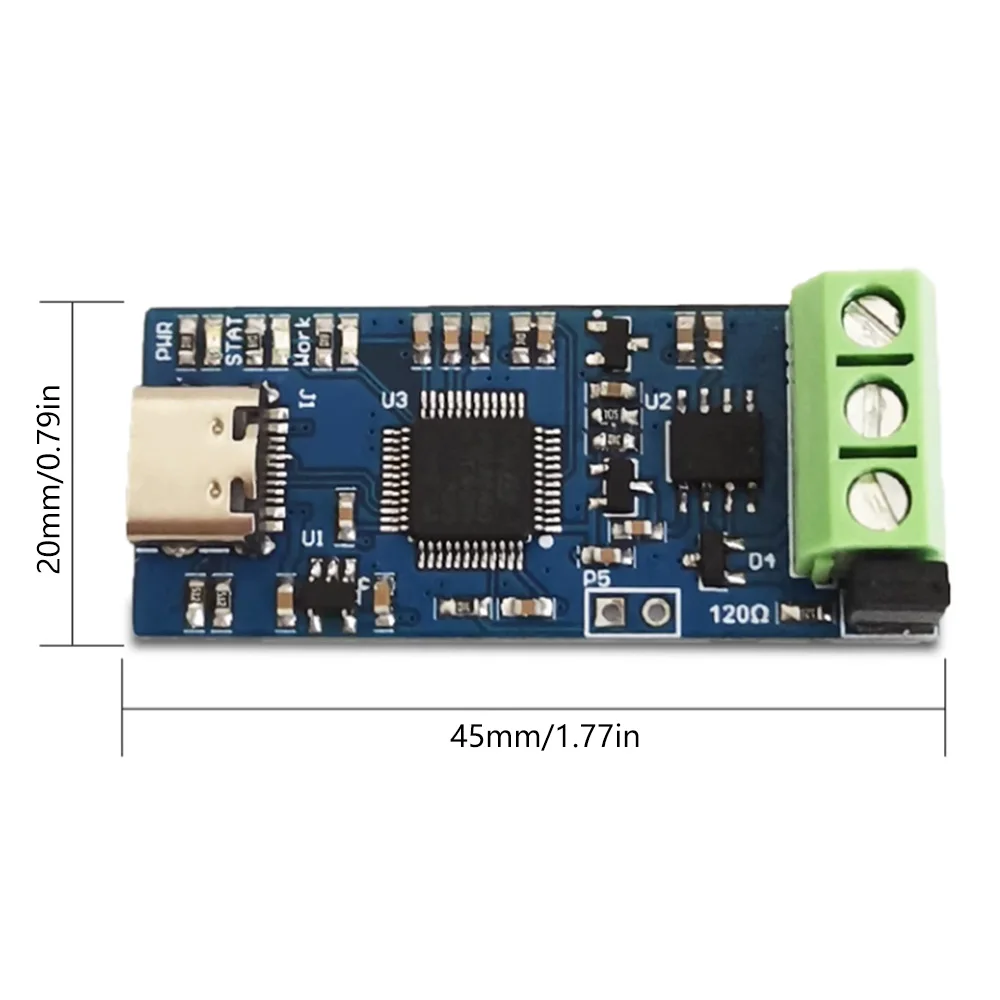 USB To CAN Module 5V Bus Protocol Analysis USB to CAN Converter Module for Industrial Use Version V2.0 Type-C Connector PCB