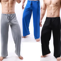 Pantalones de Pijama con cordón para hombre, ropa de dormir fina, transparente, de seda helada, para gimnasio, Yoga, Fitness, ropa de casa