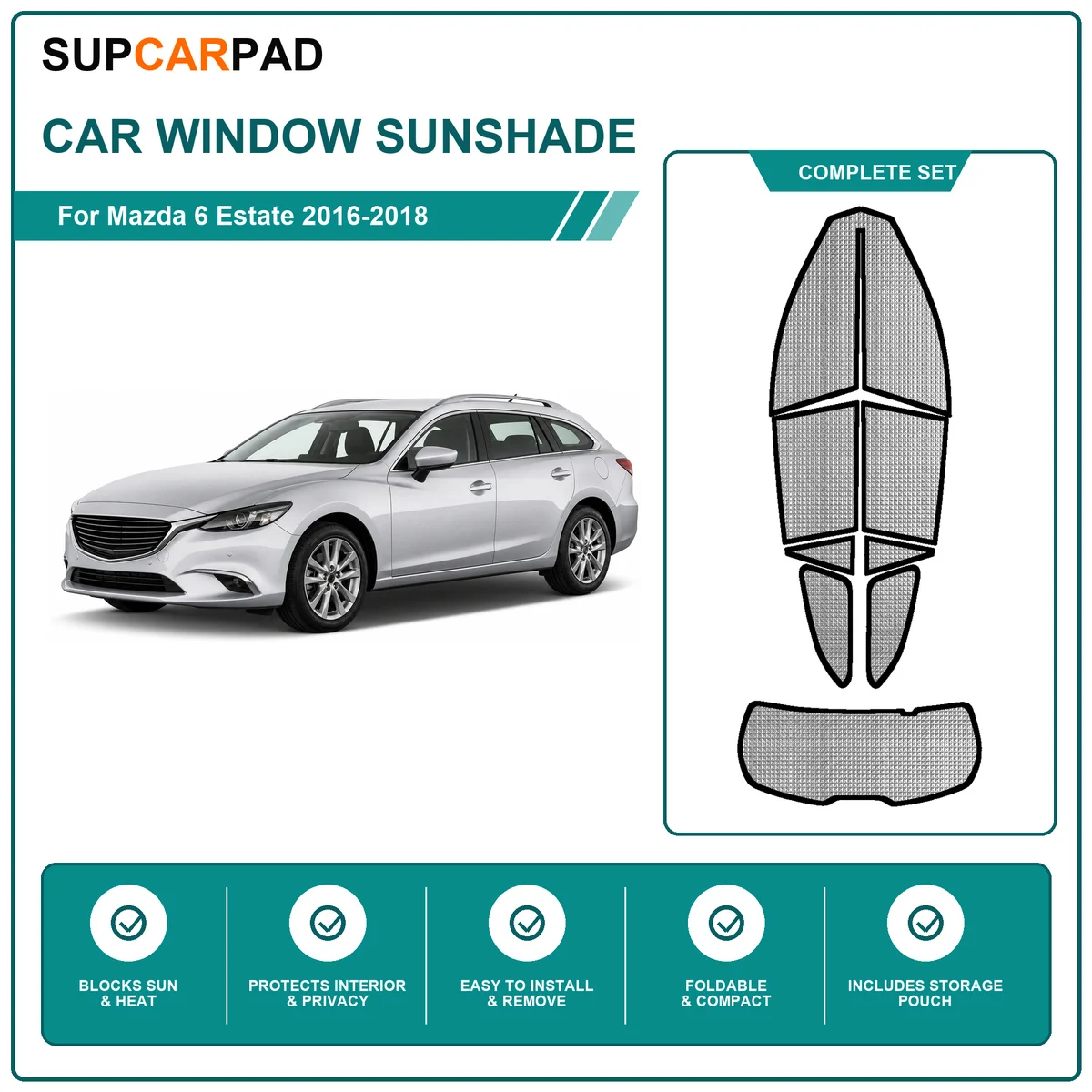 For Mazda 6 Estate 2016-2018 Full Set Car Window Sunshades UV Block Privacy Heat Insulated Foldable Car Curtain