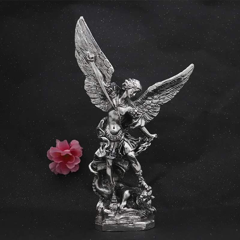 Saint Michael Statue Resin Angel Sculpture Decoration Michael Archangel Defeated Lucifer Tramples Demon Figurine