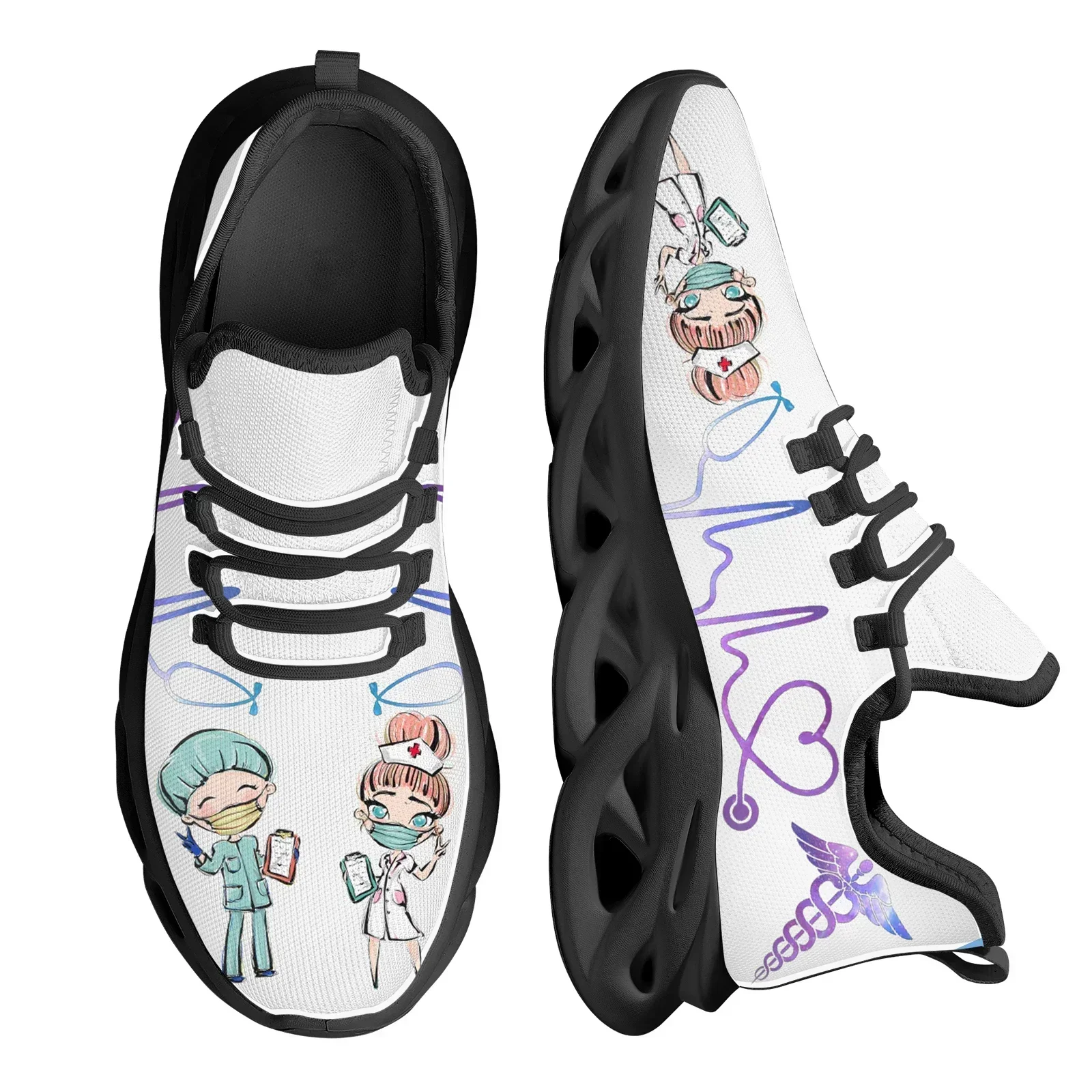 Women White Nursing Shoes Cute Cartoon Nurse Doctor Healthcare Brand Design Ladies Mesh Flats Sneakers Zapatillas view 2
