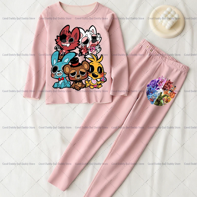 أطقم بيجامات FNAF للأطفال شتوية من الصوف المخملي خمس ليالٍ في فريدي ملابس نوم دافئة بأكمام طويلة وسراويل تناسب ملابس من قطعتين #4