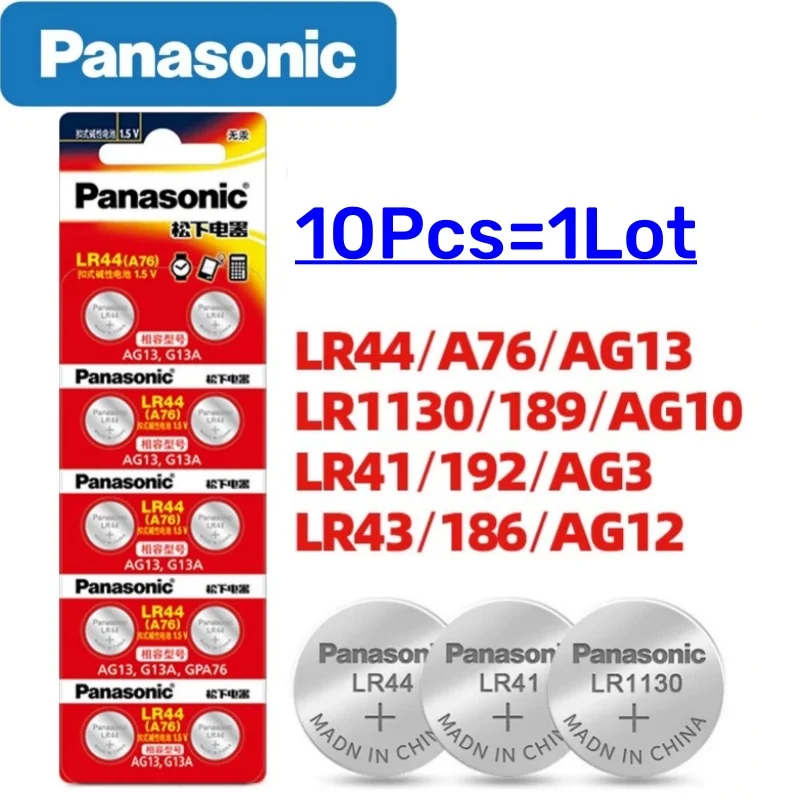 Panasonic-Lámpara de juguete Original, LR44, LR41, LR43, LR1130, A76, AG13, AG10, AG3, AG12, 189, L1154, A76, 357a, lr44, LR44, AG13, batería, 10 unidades