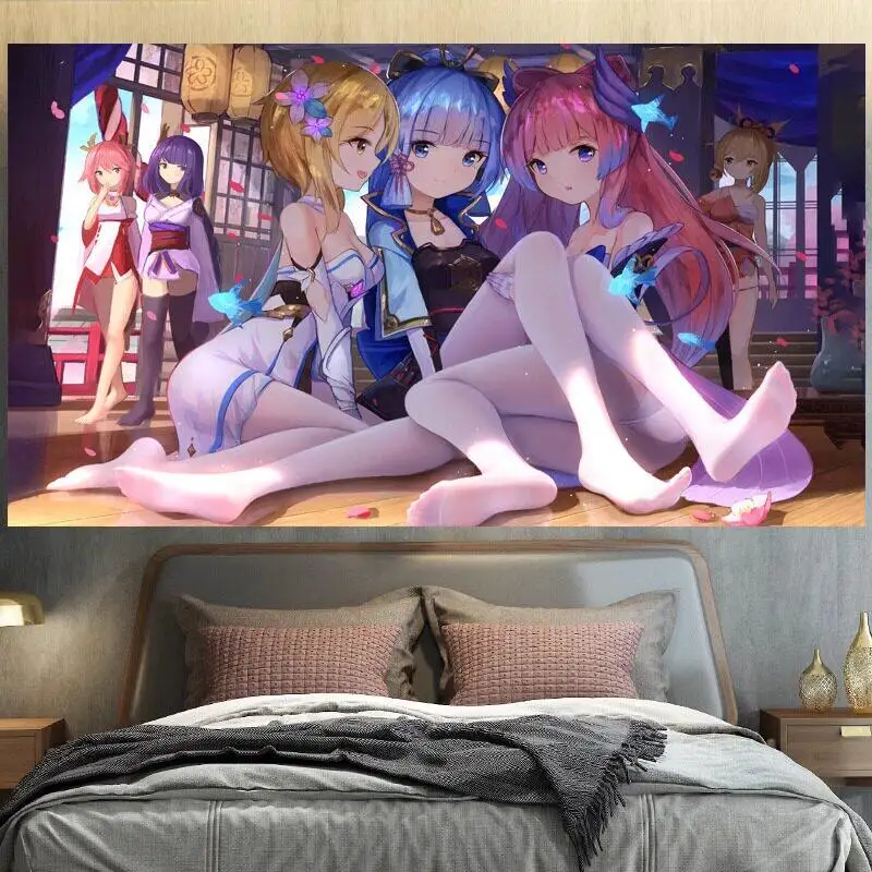 VIKAMA Genshin Impact Anime Girls Tapestry Game Character Wall Hanging for Otaku Bedroom
