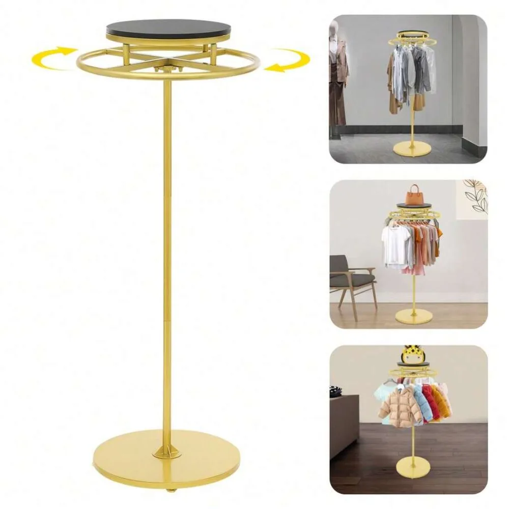 Modern Round Clothing Rack Free Standing Rotatable Garment Display Stand Heavy Duty Metal Clothes Rack with Rolling Casters Space Saving Organizer for Jackets Coats Dresses Hats Bags Storage for Bedroom Living Room Boutique Retail Store Entryway Black