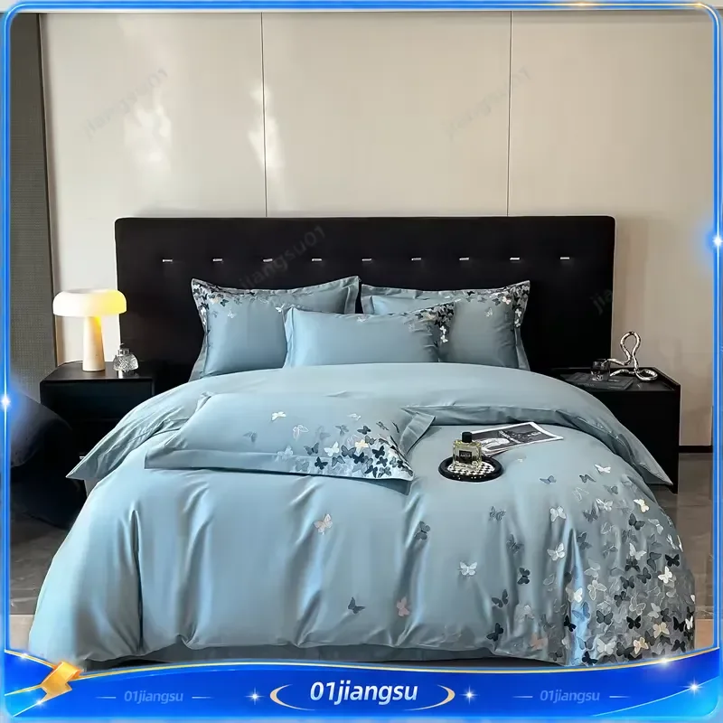 Svetanya Butterflies Embroidery Bedding Set King Queen Size Bed Linens Sheet Pillowcase Comforter Cover Duvet Cover Home