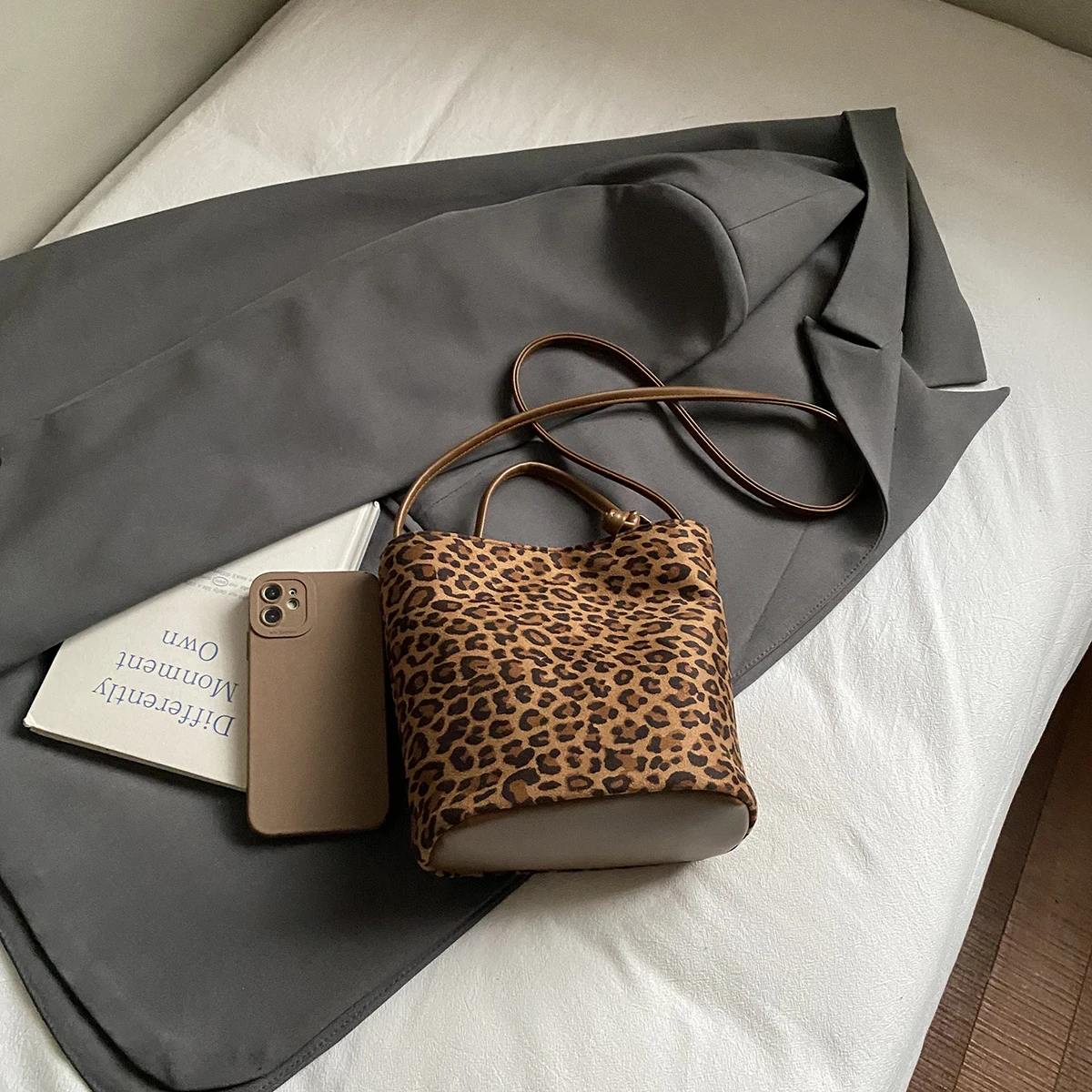 LEFTSIDE Design PU suede Leopard Shoulder Bags for Women 2025 New Winter Crossbody Bag Females ​Luxury Handbags and Purses - view 5