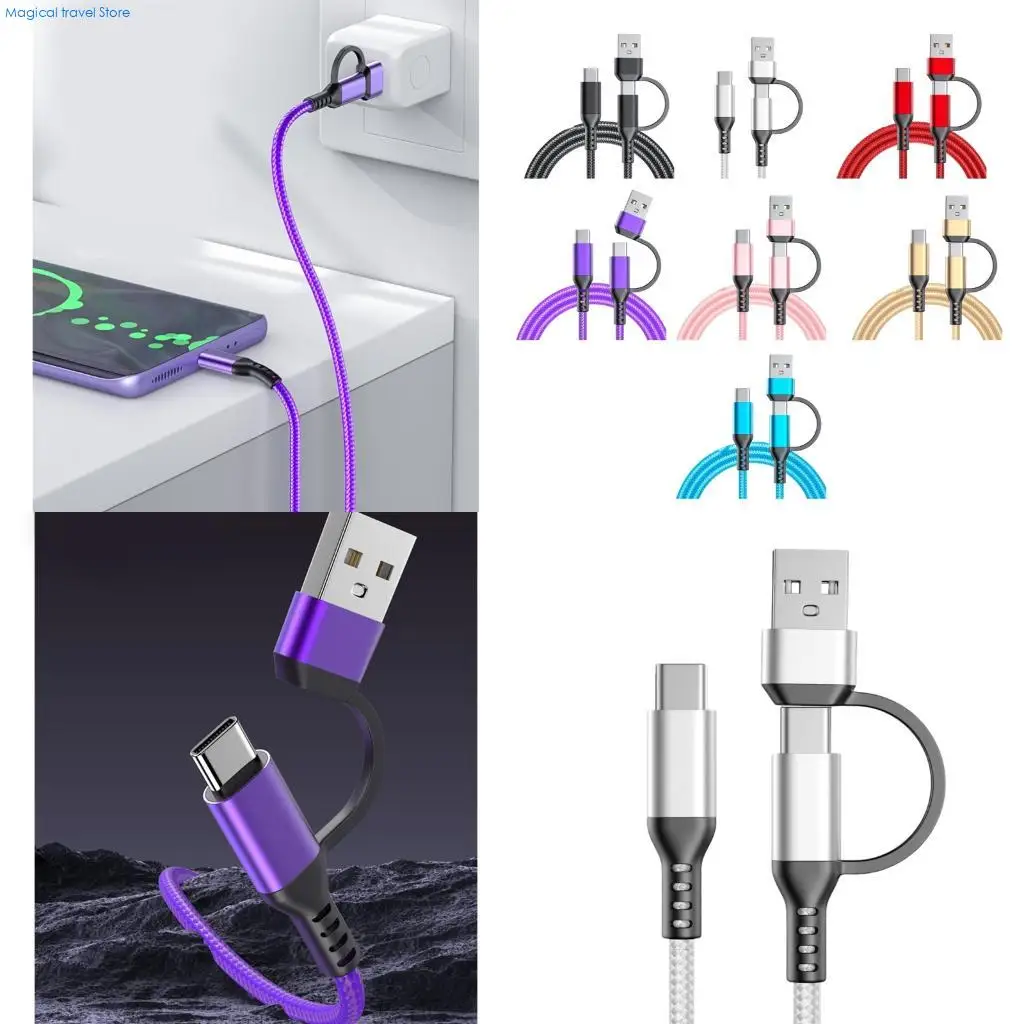 N2UB 100cm Mobile Phones Data Cable 60W Super Fast Charging Cord Nylon Braided 2-In-1 Charging Cable for Tablets Phones