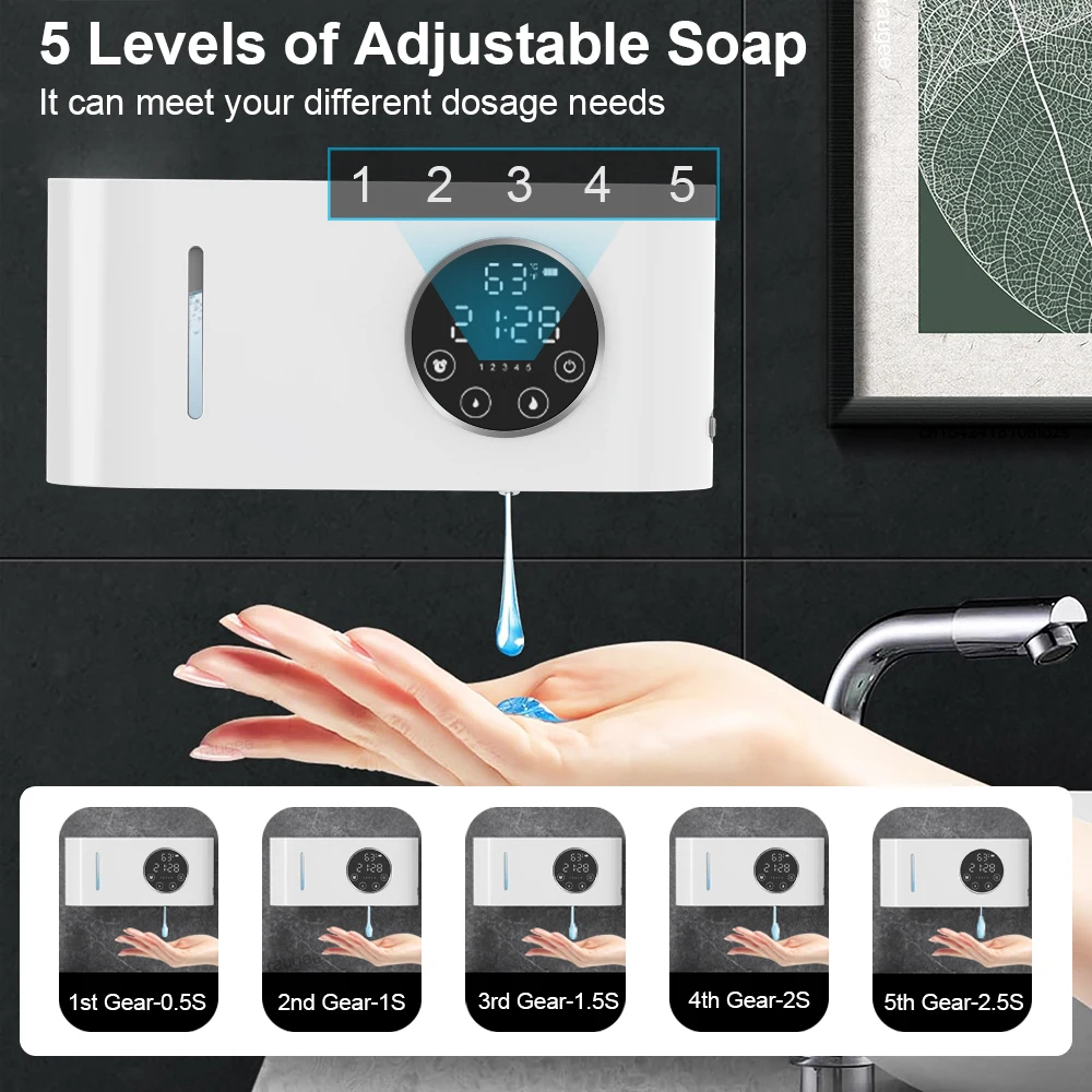 Automatic Soap Dispenser Wall-Mounted Non-Contact Sensor Soap Dispenser (With LED Screen) for Bathroom Kitchen Soap Dispenser