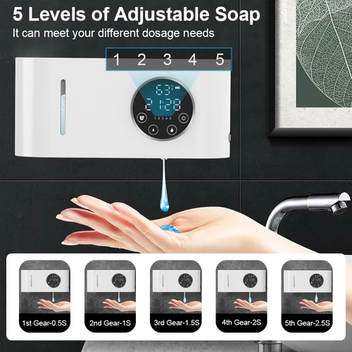 Imagen 2 del producto Dispensador automático de jabón Dispensador de jabón con sensor sin contacto montado en la pared (con pantalla LED) para baño Cocina Dispensador de jabón