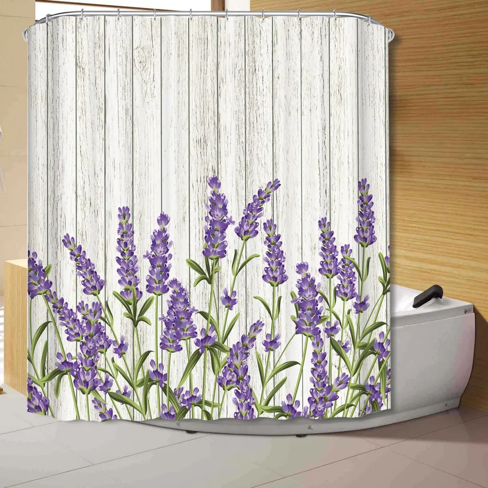 Cortina de ducha divisora de baño con estampado de lavanda, cortina de ducha decorativa impermeable, Panel de baño lavable de varios tamaños