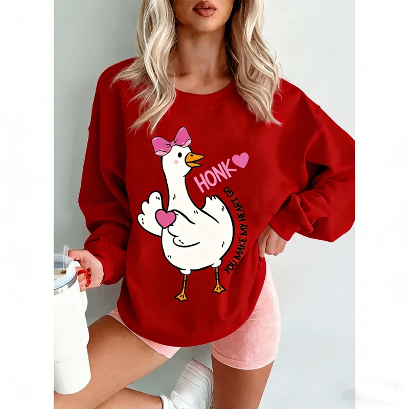 Śmieszna bluza z kapturem na Walentynki z gęsią, która robia moje serce do cykania, z długim rękawem, coquette, zimowa, bluza termiczna dla dorosłych z napisem XoXo Be Mine.