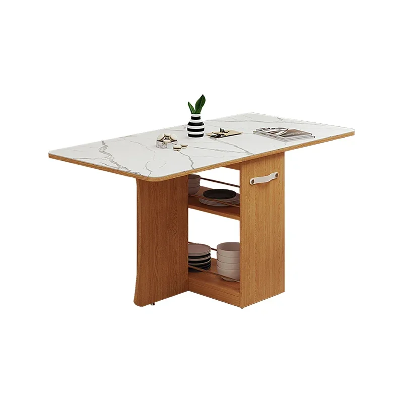 

Simple Japanese log wind rock slab folding dining table small household telescopic wall customization