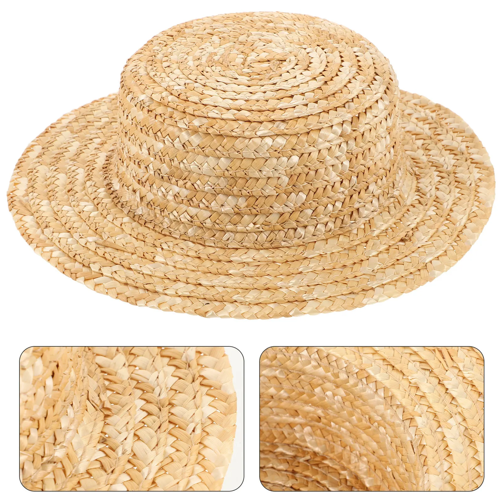 Mini Chapéu de Palha com Diâmetro Interno de 7Cm, Pequeno Acessório Decorativo Finamente Trançado para Cenários de Artesanato e Exibição Fotográfica