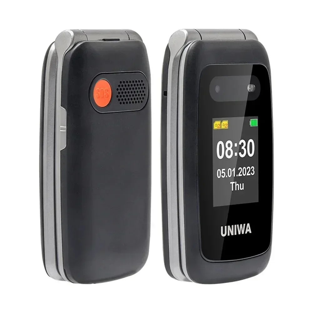 UNIWA-Flip telefones celulares, tela dupla, recurso de discagem rápida, Big Push-Button, telefone celular barato para idosos, 4G, 1450mAh, V202T, SOS