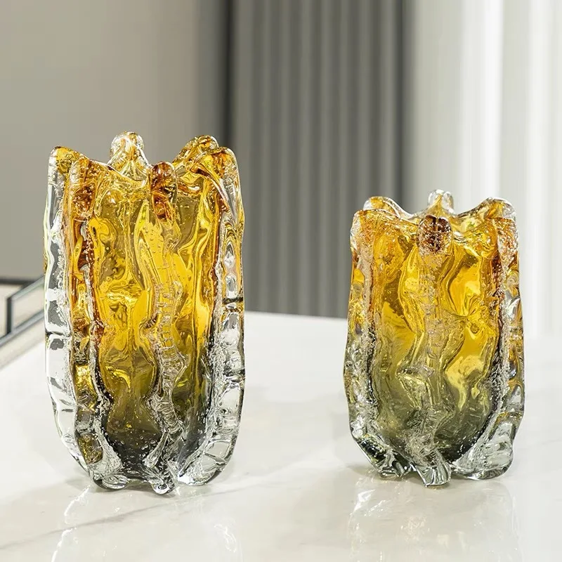 Creative Amber Gradient Glass Vase Hydroponics Flowers Pots Desk Decoration Flower Arrangement Floral Vases Modern Home Decor