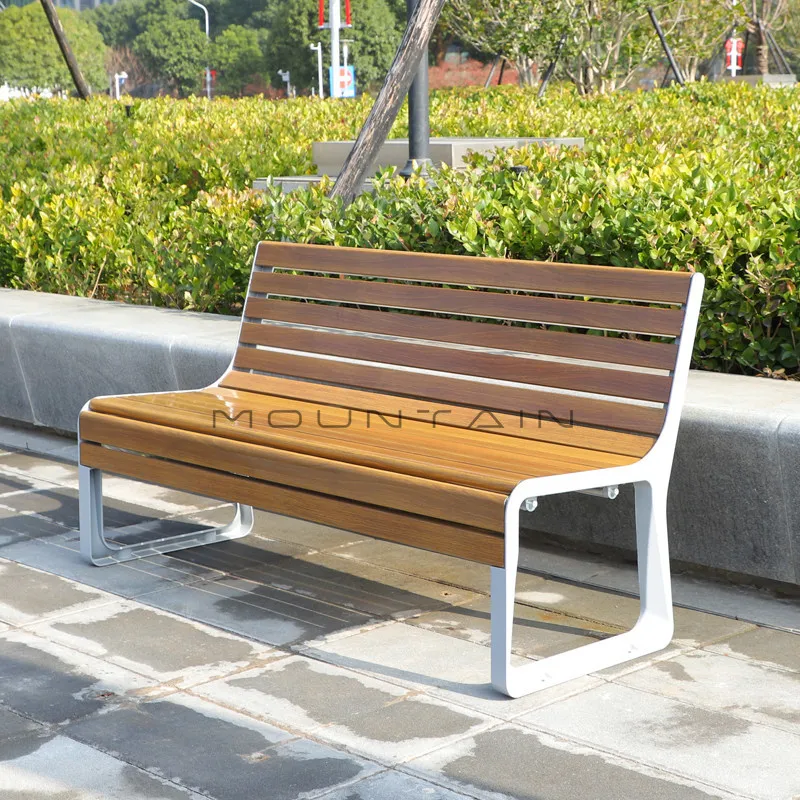 Outdoor Long Bench Anti-Corrosion Wood Leisure Courtyard Backrest Scenic Area Long Strip Rest Seat