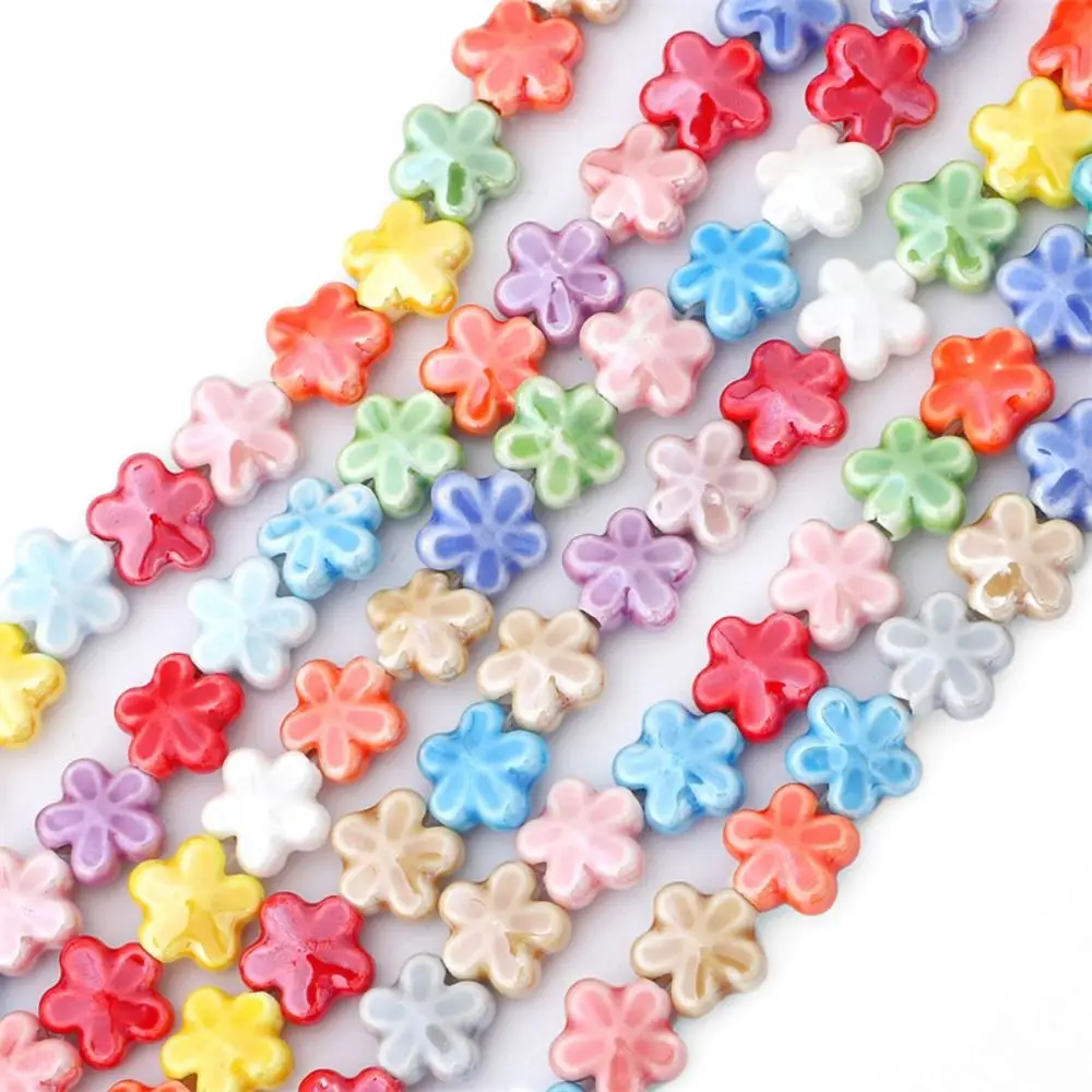 

10pcs Handmade Craft Five-petaled Flower Bead Fresh Color Ceramic Ceramic Spacer Loose Beads Necklace Earrings