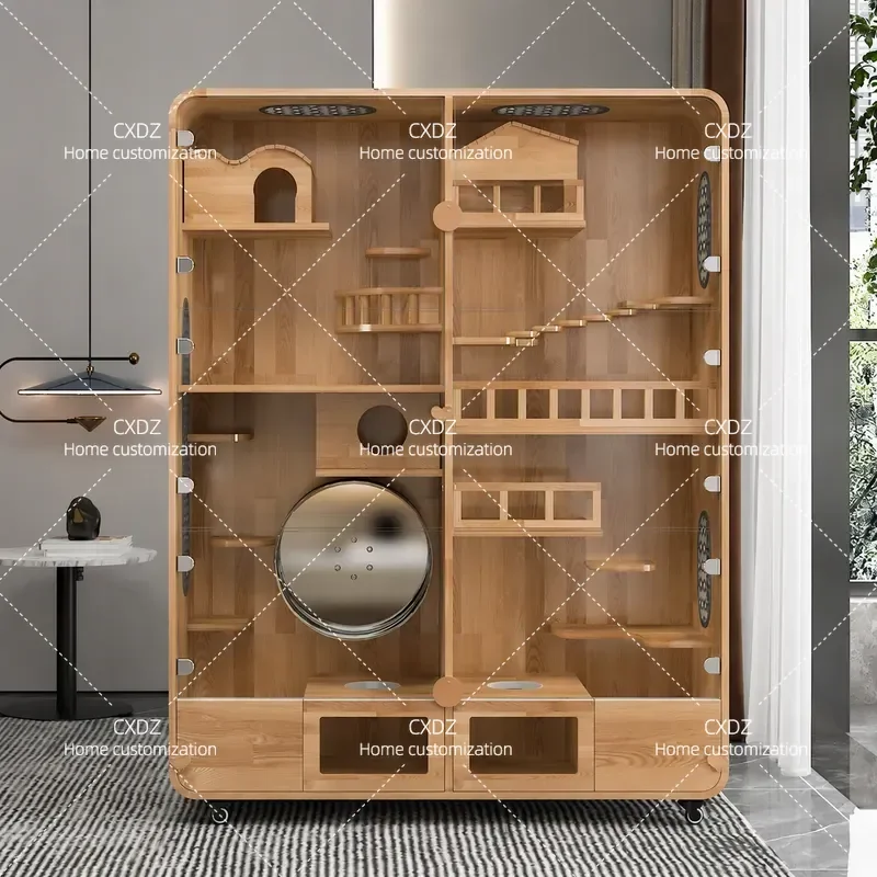 Oversized Luxury Solid Wood Pet Cage Multi Layer Villa House Anti Bite Gnaw Proof Cabinet for Small Animals Cats Rabbits