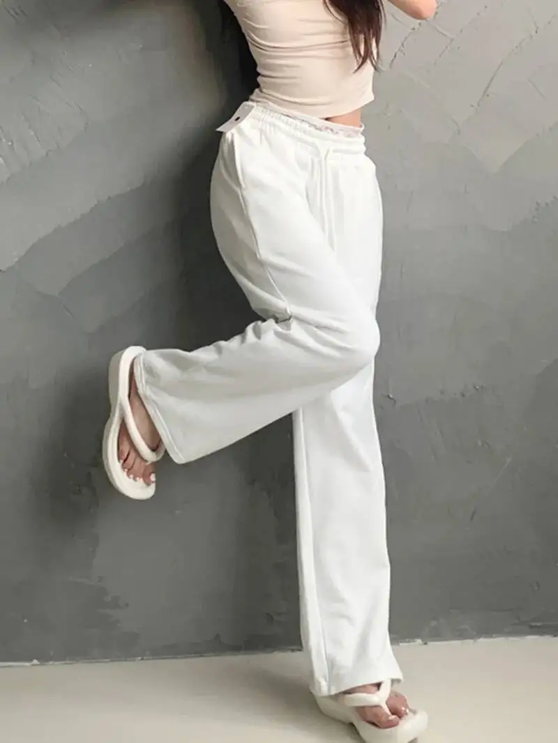 

Женские брюки с кружевными вставками, весна/лето, серые, свободные, широкие, спортивные, модные, новинка 2026 года GH7F