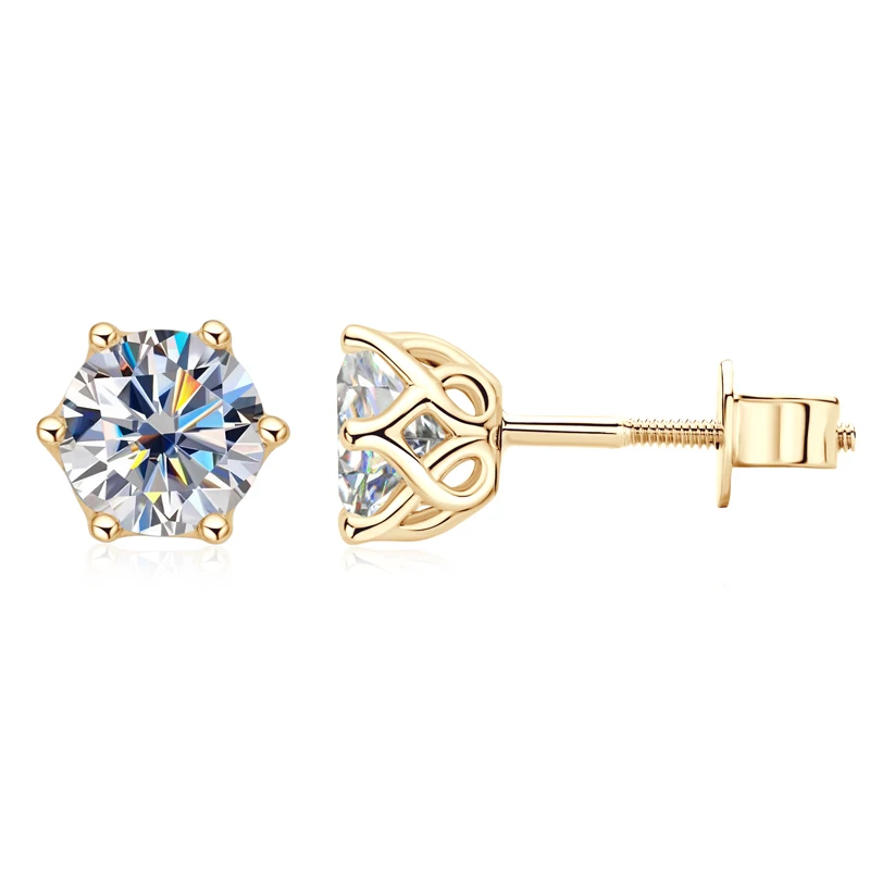 

10K Gold Moissanite 0.5/1ct Round Brilliant Cut Diamond Tester Past D Color Moissanite Earring for Women Wedding Jewelry