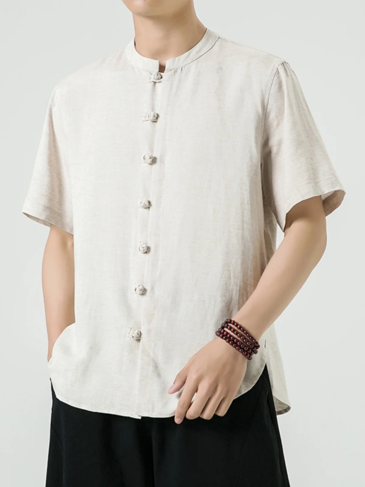 

Loose Fit Linen ort Sve irt Men's Summer Thin Cotton Linen Top Chinese Sle Tang Suit irt Youth Faion Trend