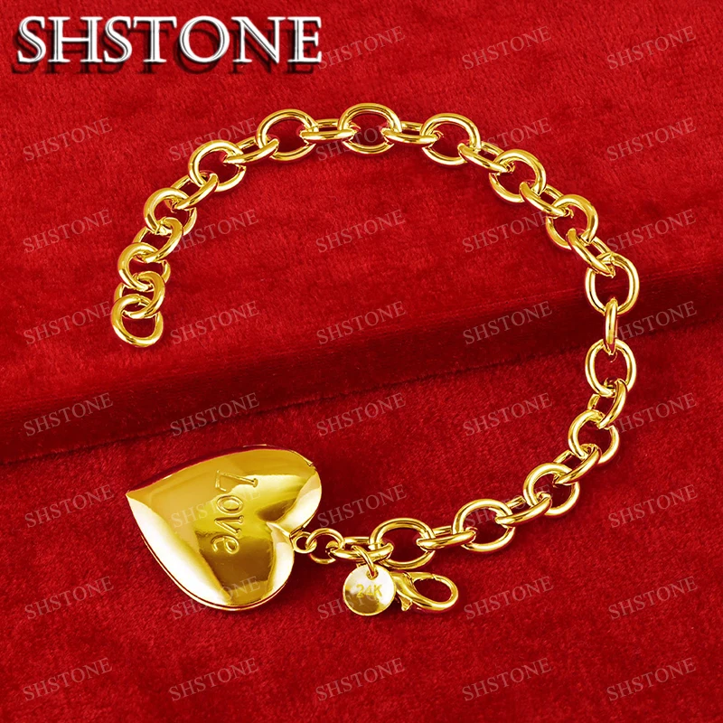 

SHSTONE 18K Gold Heart Hollow Photo Frame Bracelet For Woman Fashion Jewelry Lady Hand Chain Wedding Party Birthday Bangles Gift