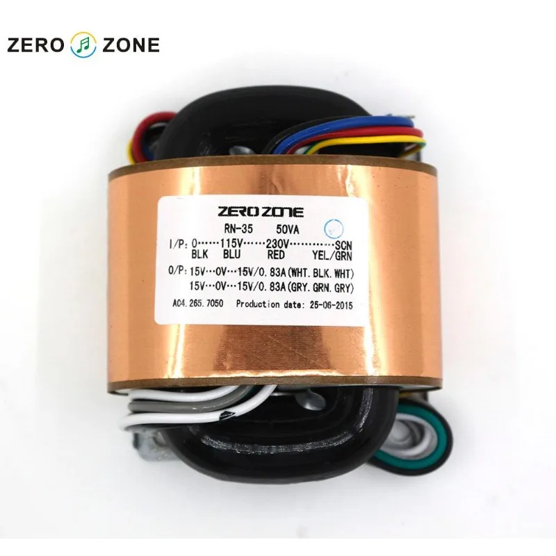 Zero-115V/230V 50W double 15V/0.83A pure copper R-type transformer with copper foil shielding