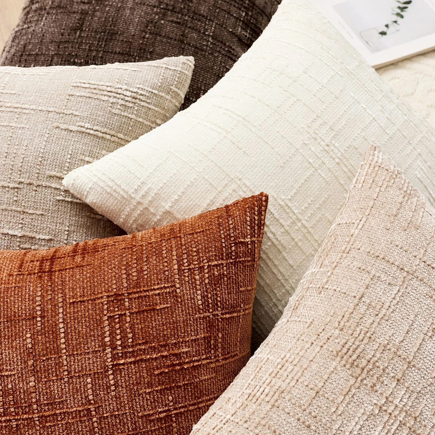 1Pc Chenille Throw Pillow Cover 18x18In Bamboo Thread Yarn Texture Cushion Cover Solid Farmhouse Pillowcases Decor for Home Sofa