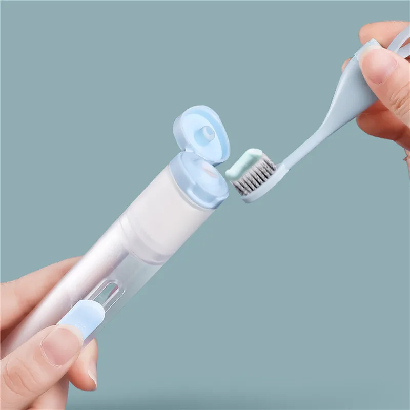 Travel Toothbrush Toothpaste Integrated Toothbrush Foldable Portable Creative Small Dental Brush Can Hold Toothpaste Clean Tools