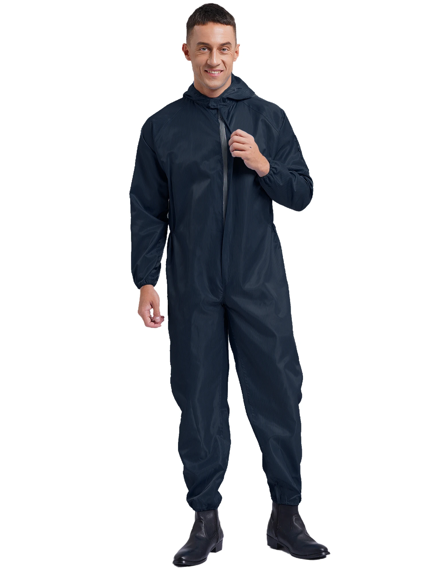 Men One Piece Work Coveralls Jumpsuits Long Sleeves Front Zipper Mechanics Body Suits Anti-Static Dustproof Hooded Work Overalls