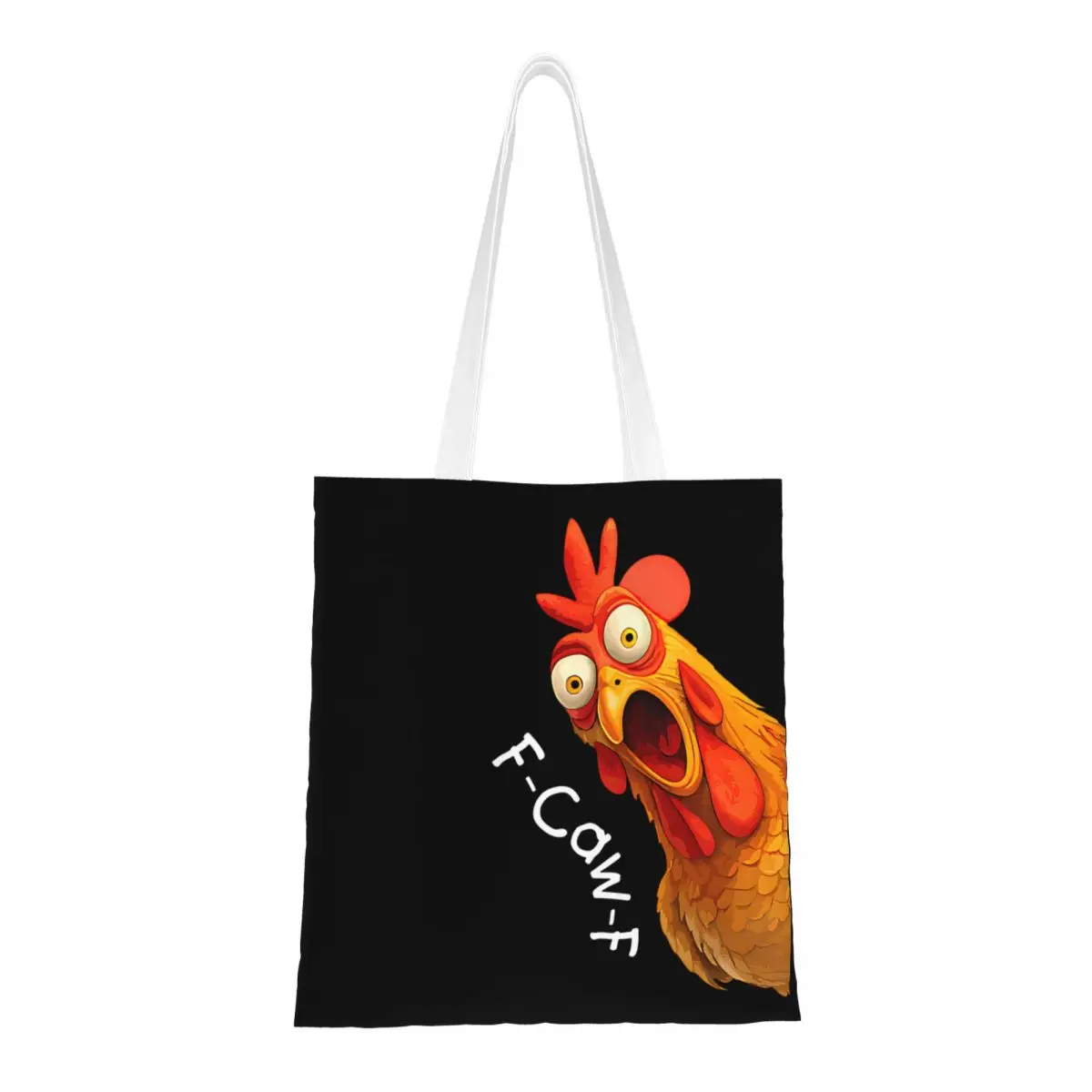 

F-Caw-F Chicken Canvas Tote Handbag Funny FCAWF Meme Shoulder Bags Reusable Shopper Bags for Women