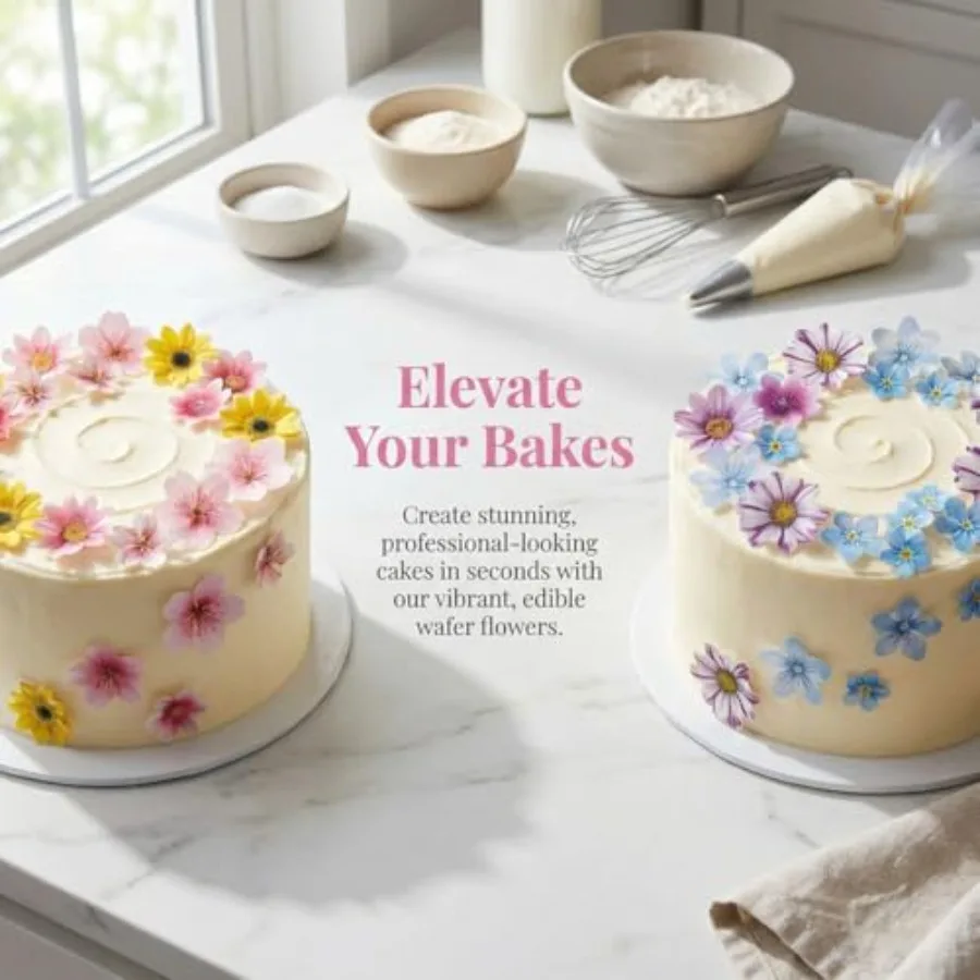 Set of 48 Edible Mini Flower Cupcake Toppers Wedding Cake Birthday Party Food Decoration Mixed Size and Colour view 2