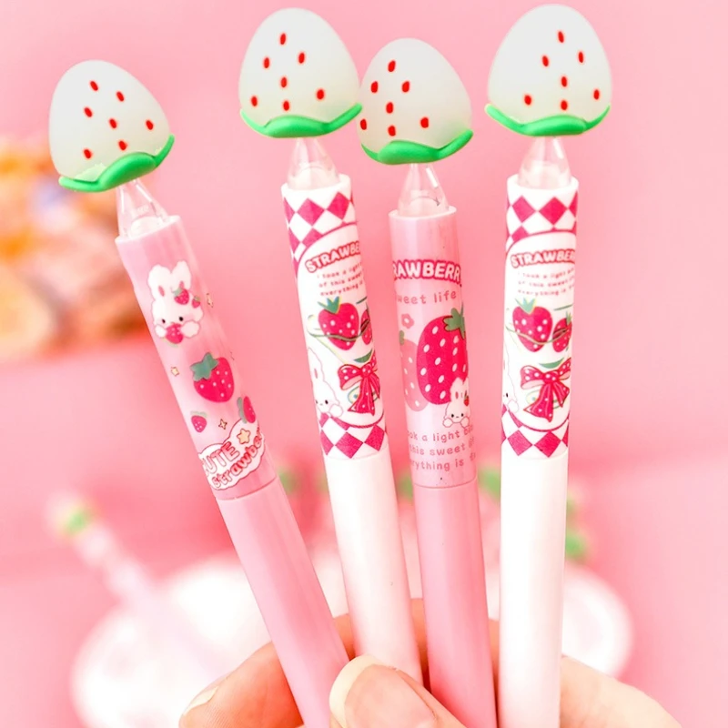 Kawai Stationery Cartoon Strawberry Color Changing Erasable Pen Student Creative Blue Magic Cute Girl Heart Friendly Lovely