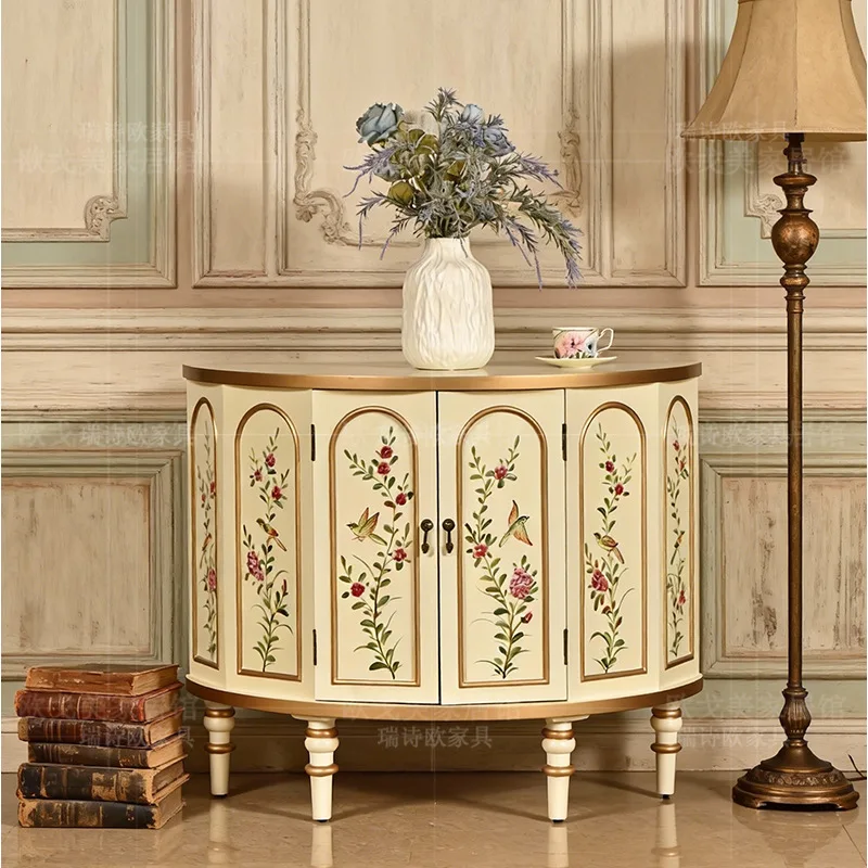 French retro entrance cabinet light luxury living room solid wood home integrated decorative locker