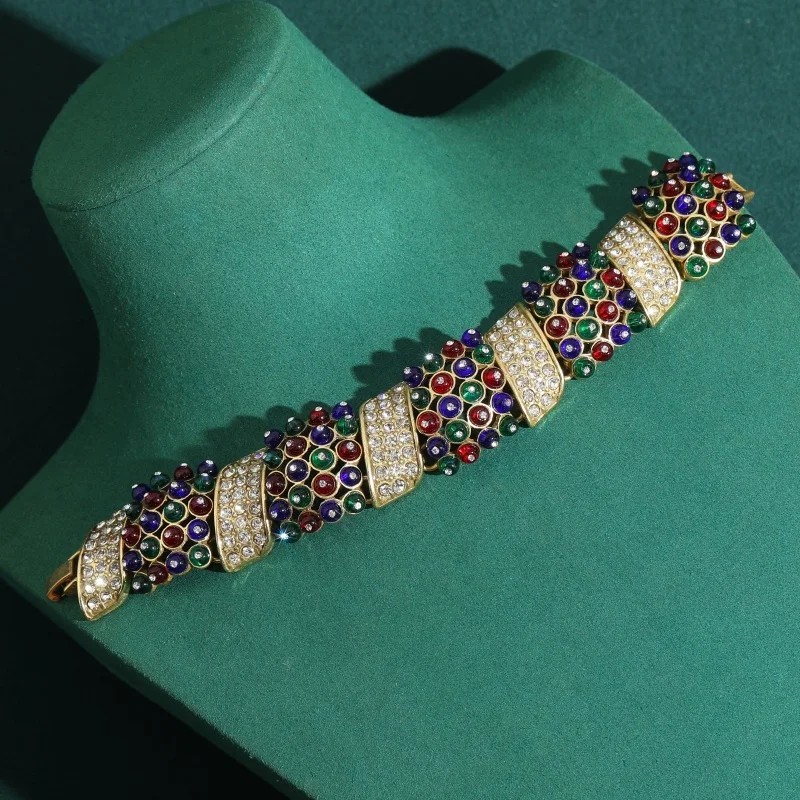 Vintage Colorful Round Bead Bracelet Luxury Brand Designer Full Rhinestone Wedding Party Jewelry Gift For Women Trends 2026 New