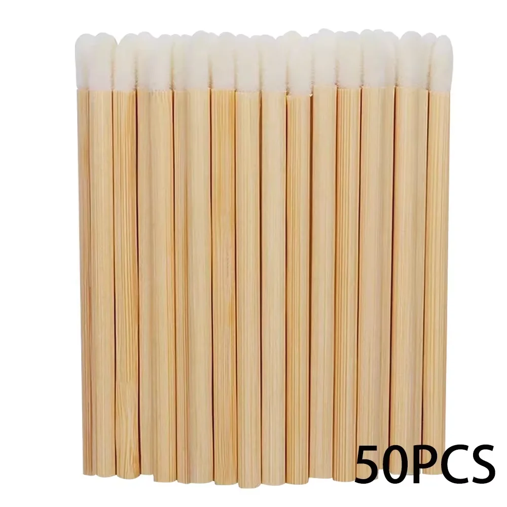50/100pcs Lip Wands Applicators Bamboo Handle Lipstick Brush Gloss Wand Makeup Brushes For Eyelashes Extension Beauty Tool