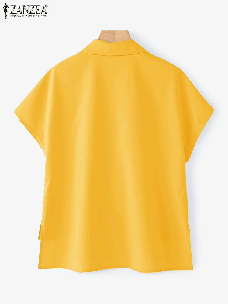 ZANZEA camisas de mujer verano abotonada Casual blusa asimétrica sólida 2025 moda solapa cuello suelto elegante Oficina túnica Tops