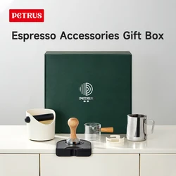 Petrus Espresso Coffee Gift Box with tamper, Espresso Shot Glass,Milk Frothing Pitcher,Coffee Knock Box,Coffee Dosing Ring,Tampe