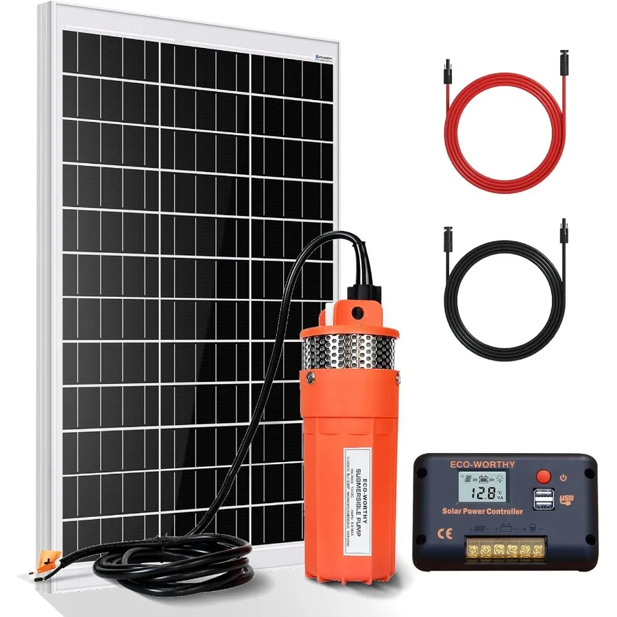 

100W Solar Panel with 12V Deep Well Water Pump Kit for Off-grid Living or Farm Ranch Irrigation - Delivery in 2 Parcels