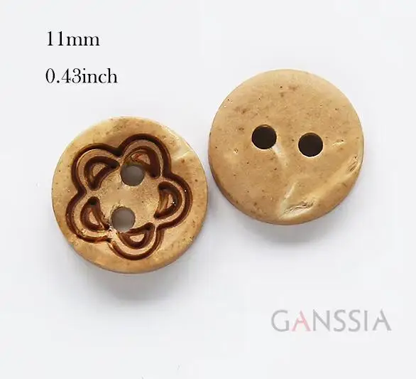 50Pcs/lot Size:11mm Natural Coconut Buttons 2 Holes Five-petaled Flowers Pattern Sewing Accessories(KK-711)