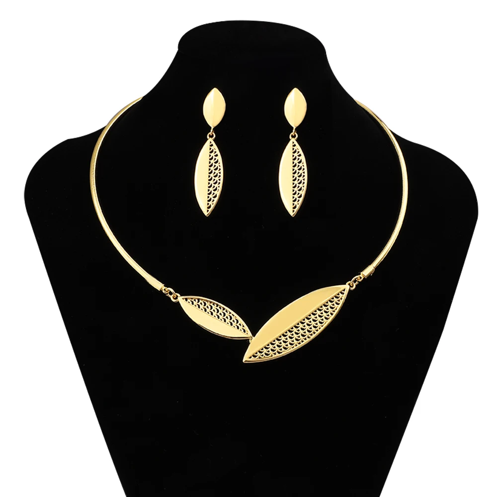 Dubai Fashion Elegant Jewelry Leaf Pendant Earrings Bracelet Set Simple Style Women\'s Wedding Party