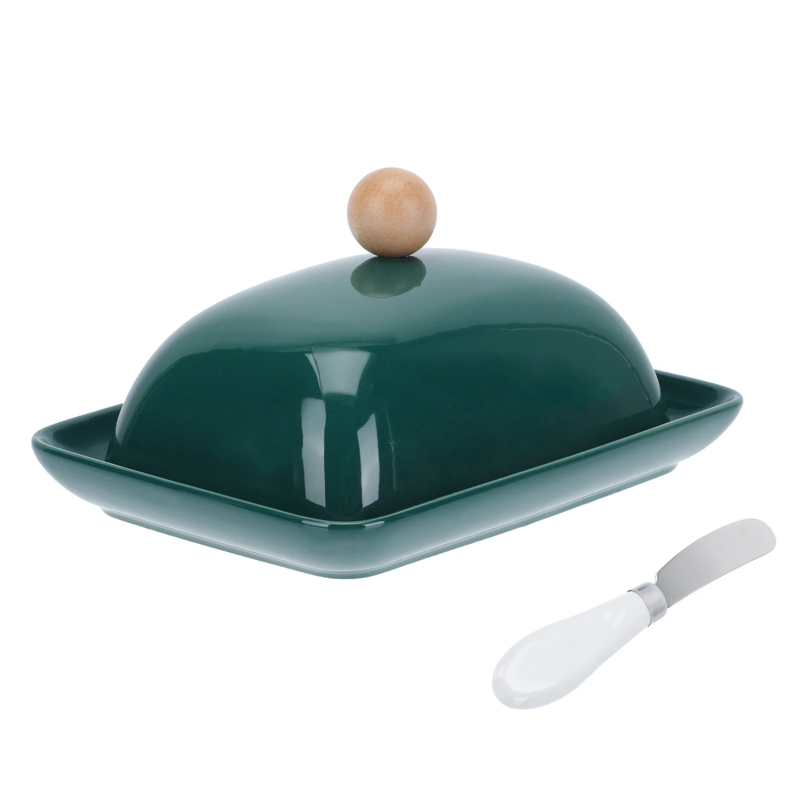 

1Set Ceramic Butter Dish Elegant Fresh-Keeping Storage for Cheese Cream Rectangular Food Serving Tray with Cutter Snack Plate