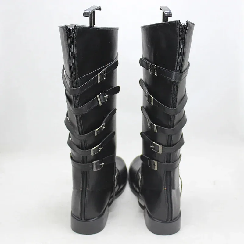 Vergil Cosplay Shoes Black PU Leather Shoes Halloween Carnival Boots Cosplay Prop Custom Made